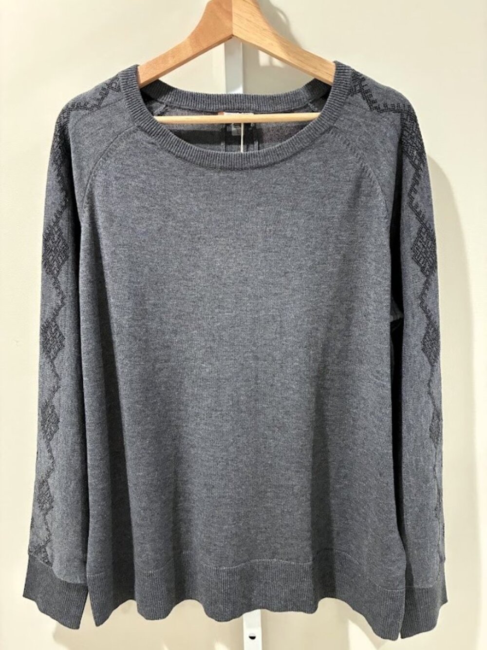 Smartwool Womens Shadow Pine Needlepoint Pullover Crew Sweater Size L Gray Knit